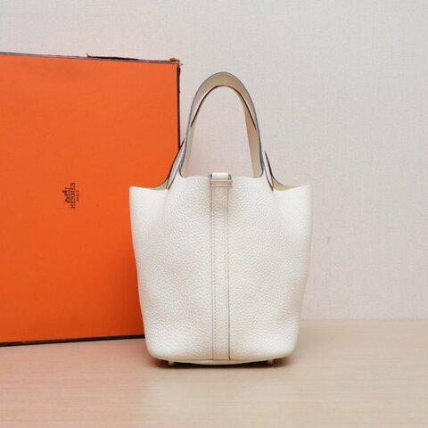 HERMES Picotin18菜籃子I2奶油白TC皮Z刻銀扣肩背包
