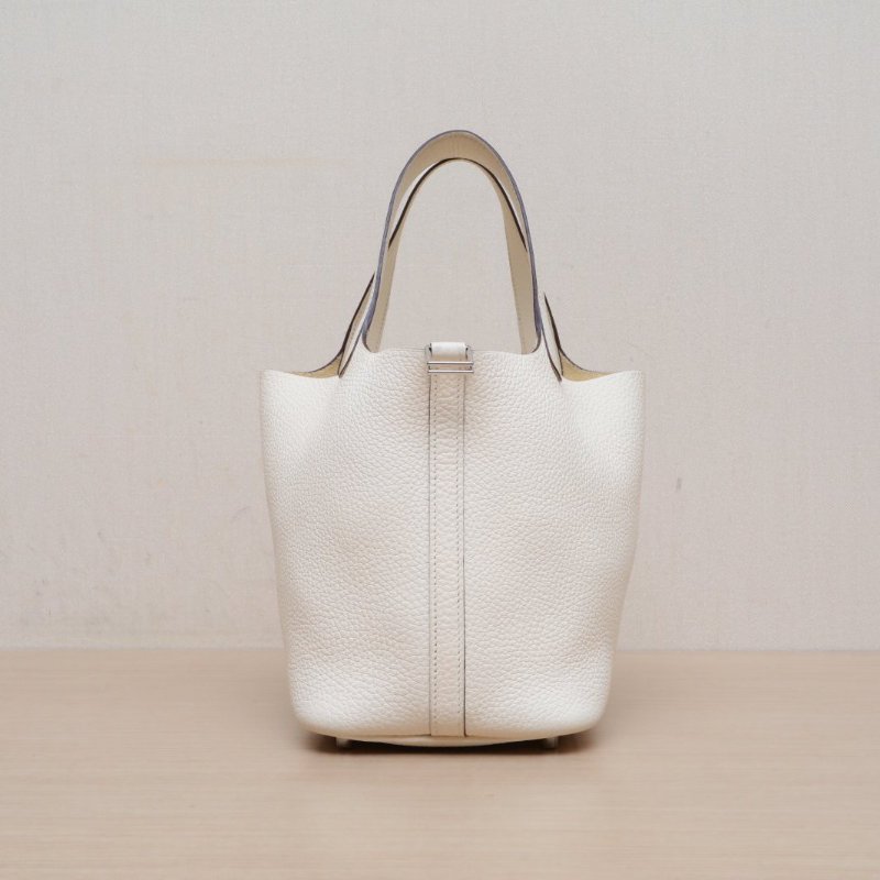 HERMES Picotin18菜籃子I2奶油白TC皮Z刻銀扣肩背包-1