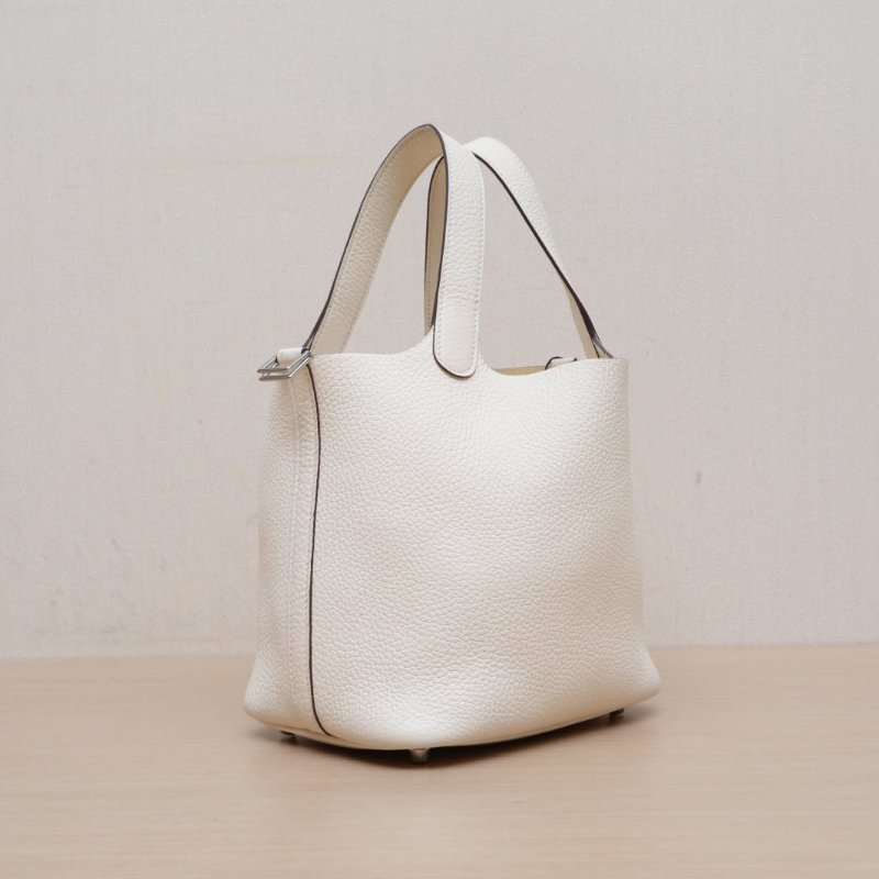 HERMES Picotin18菜籃子I2奶油白TC皮Z刻銀扣肩背包-3