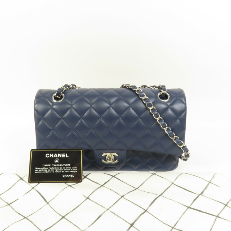 CHANEL 羊皮皮革Classic 25銀扣鏈帶肩背袋-10