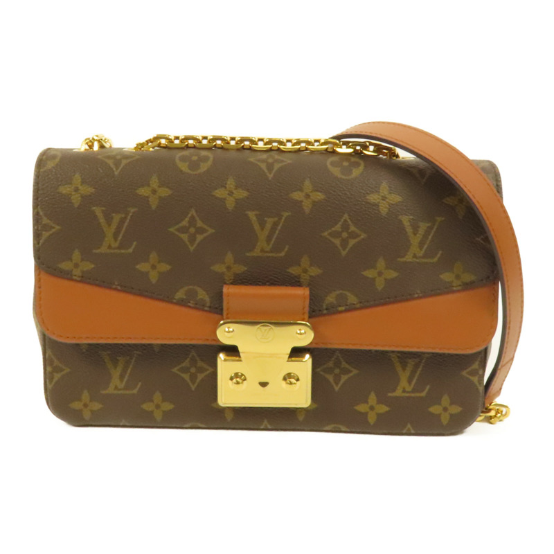 LOUIS VUITTON Monogram Marceau金扣鏈帶肩背袋棕色-0