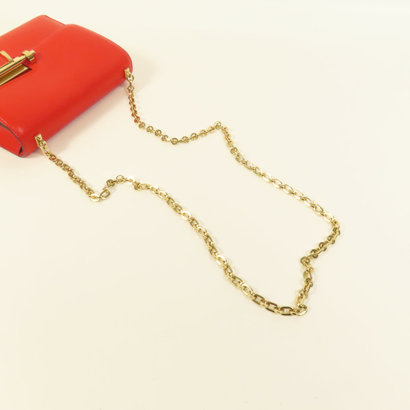 HERMES Chevre皮革Verrou Mini金扣鏈帶肩背袋Red-4