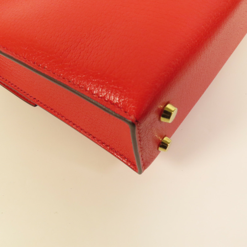 HERMES Chevre皮革Verrou Mini金扣鏈帶肩背袋Red-10