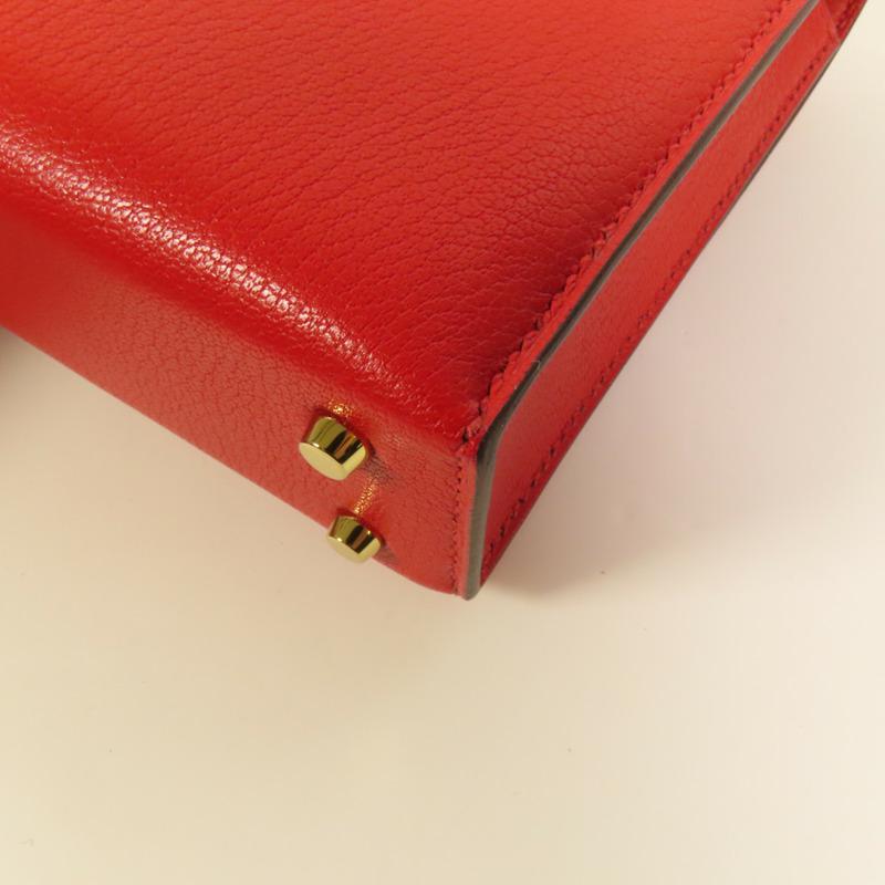 HERMES Chevre皮革Verrou Mini金扣鏈帶肩背袋Red-11