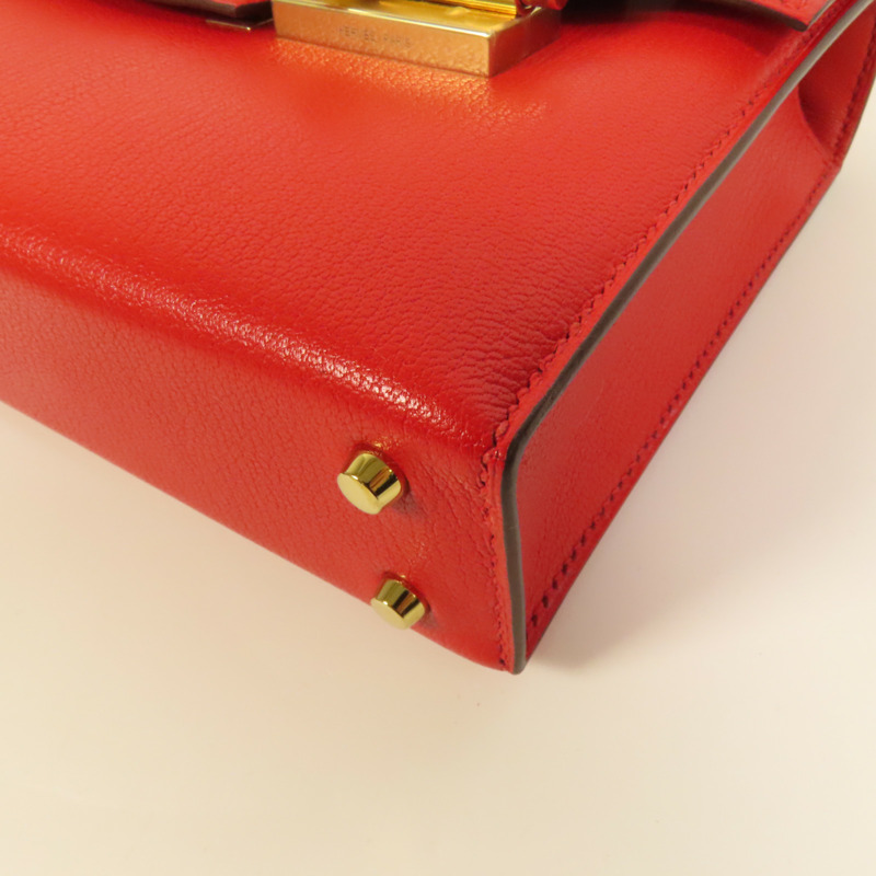 HERMES Chevre皮革Verrou Mini金扣鏈帶肩背袋Red-12