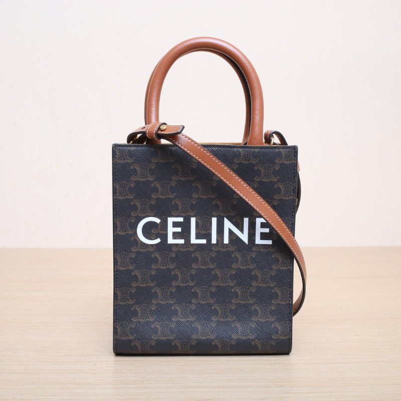 CELINE Cabas豎款手袋Mini凱旋門印花褐色人造革肩背包-1