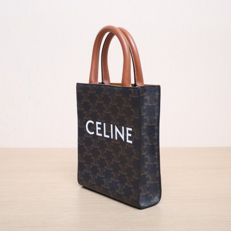 CELINE Cabas豎款手袋Mini凱旋門印花褐色人造革肩背包-4