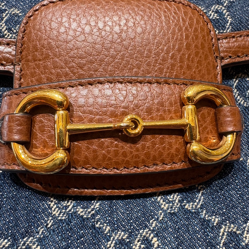 【經典復刻・時尚靈魂】Gucci 1955 Horsebit 馬銜釦 GG 帆布配皮肩背包|雙背帶設計|復古藍紅織帶|義大利製造匠心精品-5