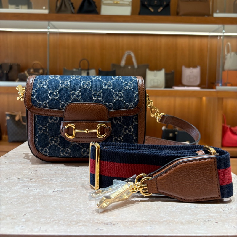【經典復刻・時尚靈魂】Gucci 1955 Horsebit 馬銜釦 GG 帆布配皮肩背包|雙背帶設計|復古藍紅織帶|義大利製造匠心精品-6
