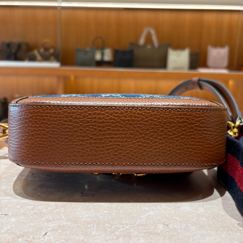 【經典復刻・時尚靈魂】Gucci 1955 Horsebit 馬銜釦 GG 帆布配皮肩背包|雙背帶設計|復古藍紅織帶|義大利製造匠心精品-8