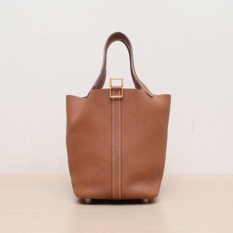 HERMES Picotin18菜籃子37金棕色TC皮Y刻金扣肩背包-1