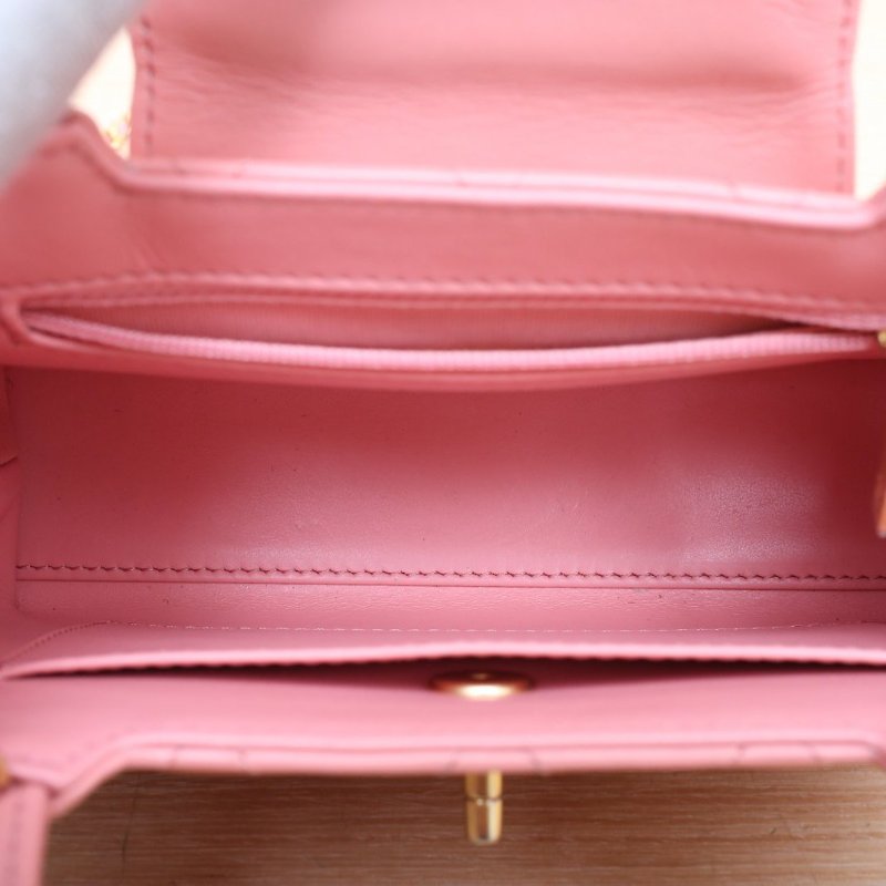 CHANEL 香奈兒季節款23KKelly鏈條手柄手提包珊瑚粉牛皮晶片開金扣肩背包-4