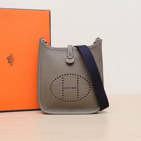 HERMES Evelynemini1618大象灰TC皮W刻銀扣肩背包