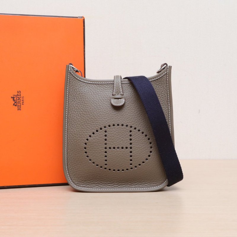 HERMES Evelynemini1618大象灰TC皮W刻銀扣肩背包-0