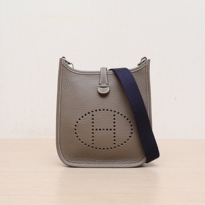 HERMES Evelynemini1618大象灰TC皮W刻銀扣肩背包-1
