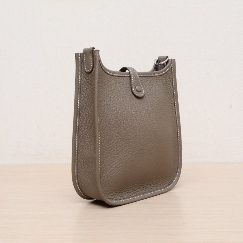 HERMES Evelynemini1618大象灰TC皮W刻銀扣肩背包-4