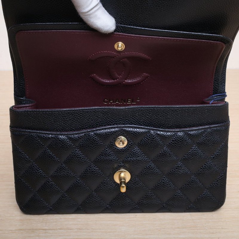 CHANEL CF口蓋包小號23黑色荔枝牛皮晶片開金扣菱格紋肩背包-3