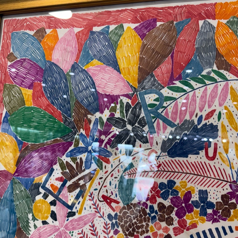 Hermes紅邊彩框白底彩色筆畫花卉綁巾-4