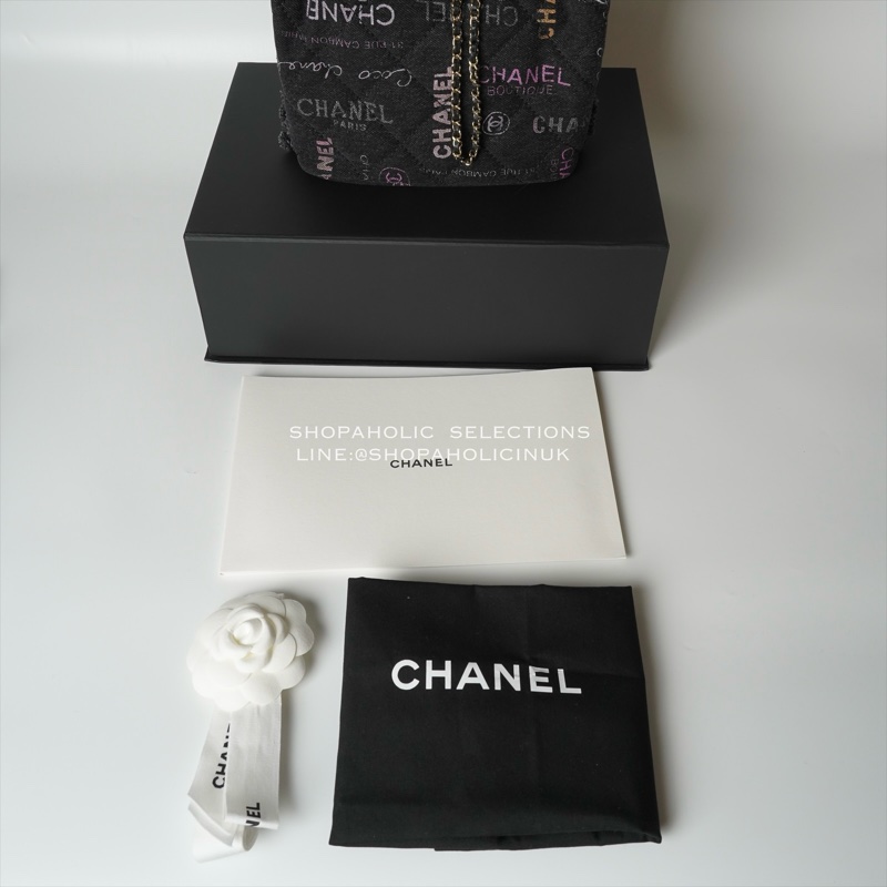 Chanel 22P黑色塗鴉牛仔水桶包大號AS3027-10
