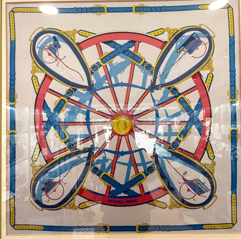 hermes紅車輪四角馬車圖案方絲巾90x90-0