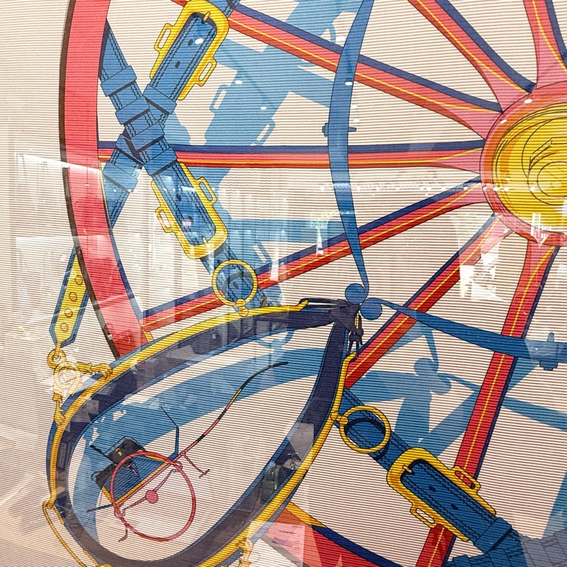 hermes紅車輪四角馬車圖案方絲巾90x90-2