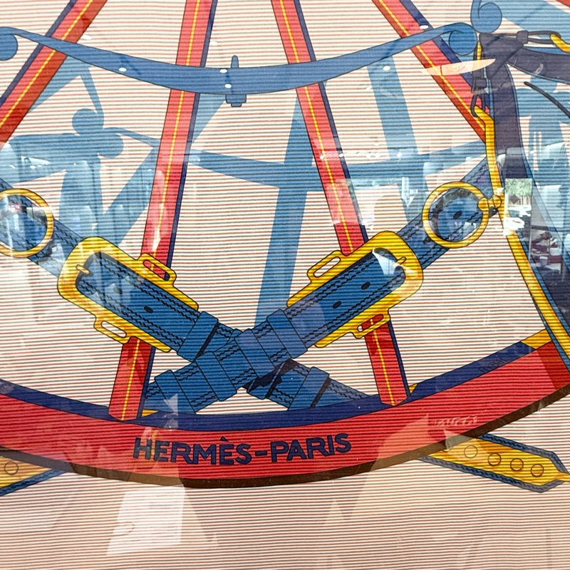 hermes紅車輪四角馬車圖案方絲巾90x90-3