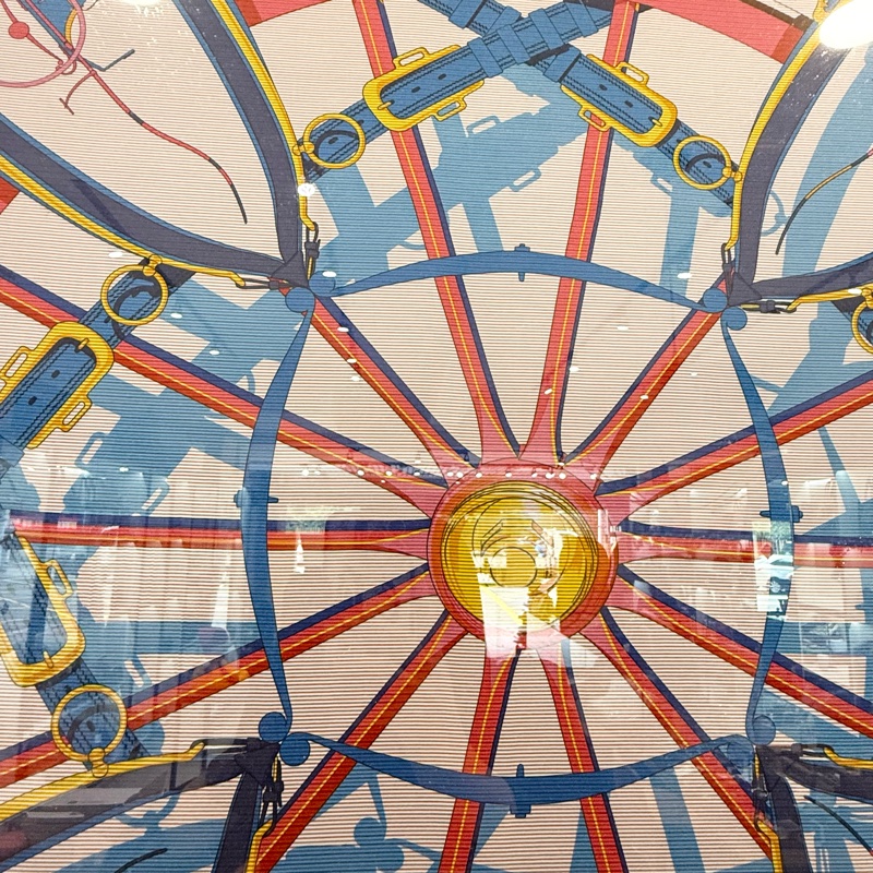 hermes紅車輪四角馬車圖案方絲巾90x90-4