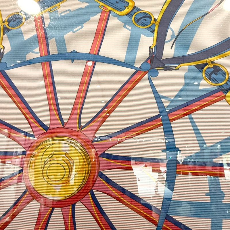 hermes紅車輪四角馬車圖案方絲巾90x90-5