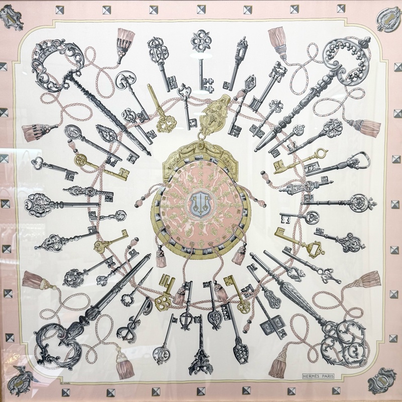 hermes 米底粉邊古典KEY披巾-0