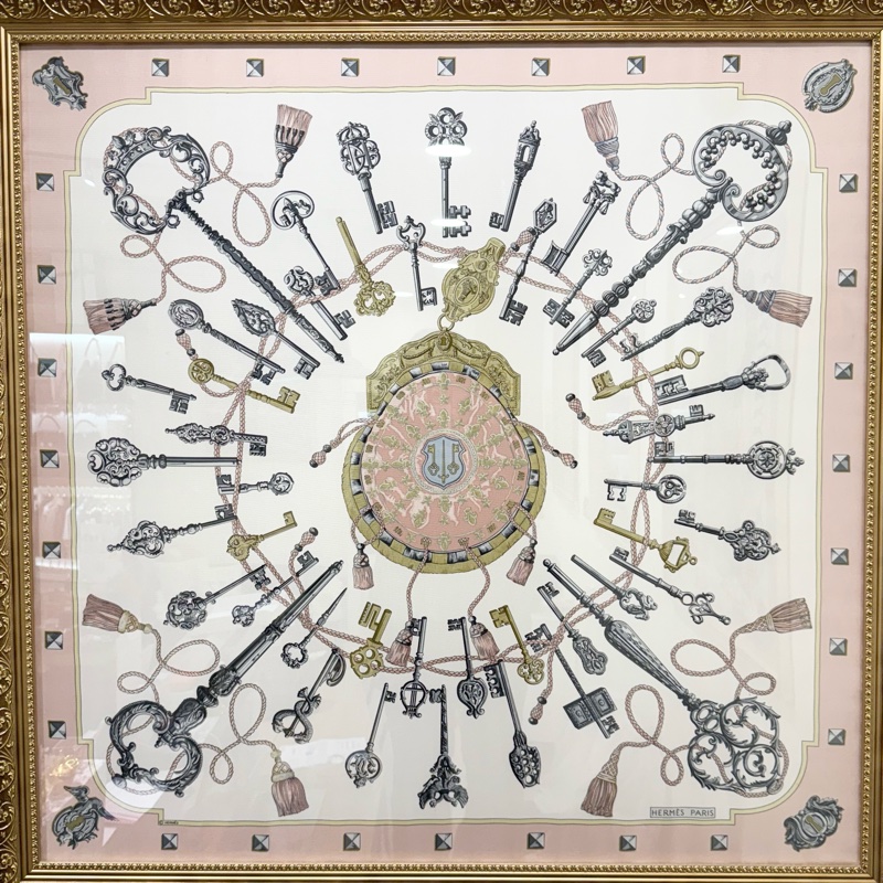 hermes 米底粉邊古典KEY披巾-1