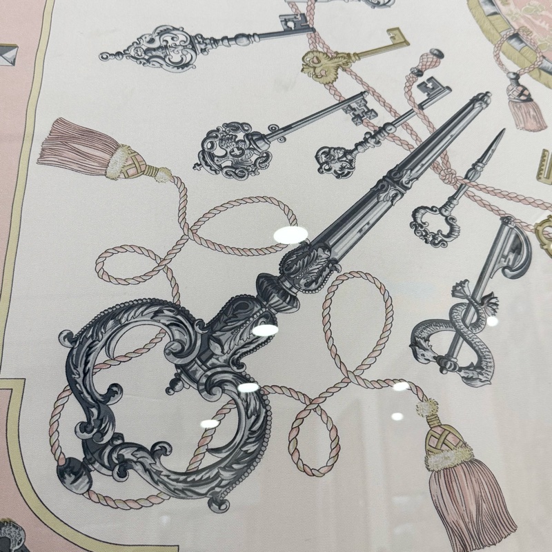 hermes 米底粉邊古典KEY披巾-4