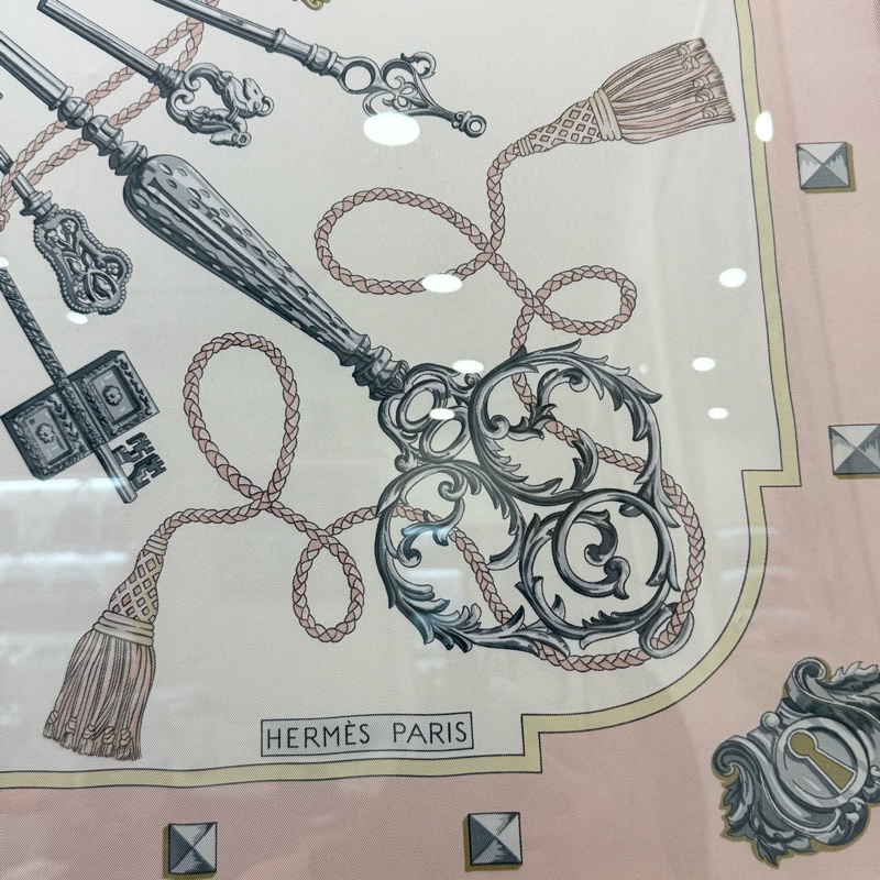 hermes 米底粉邊古典KEY披巾-6