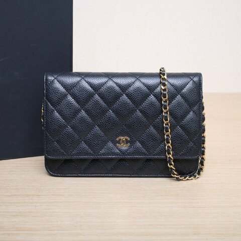 CHANEL CFWOC19黑色荔枝牛皮25開金扣肩背包