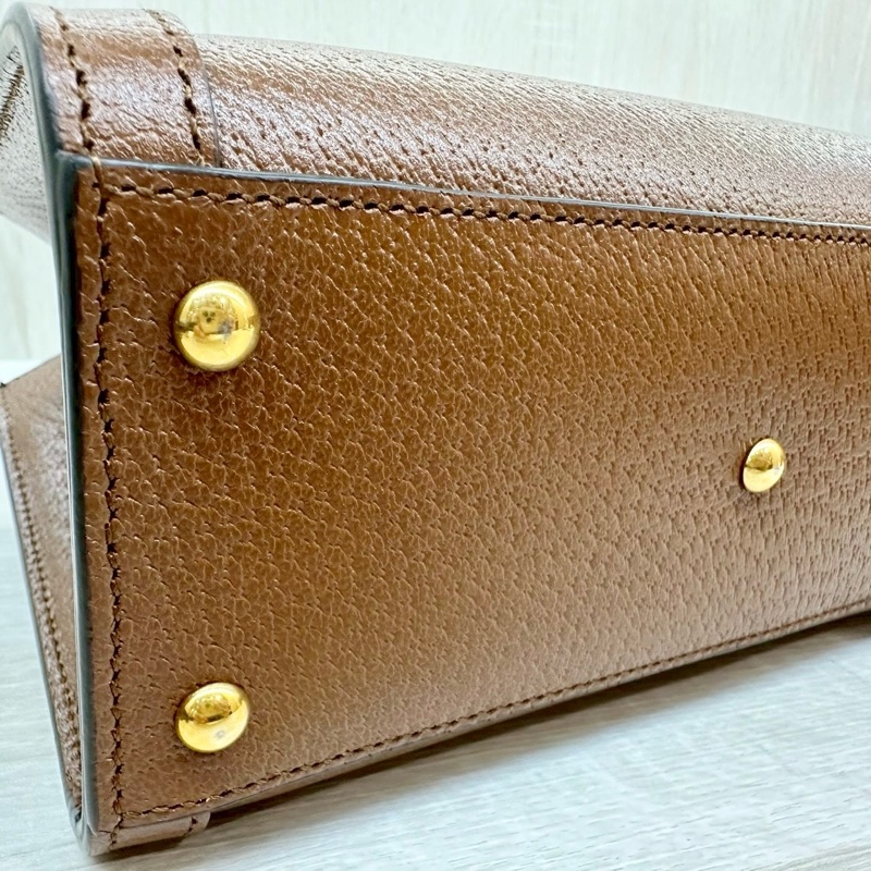 Gucci咖啡色牛皮竹節款Diana迷你手提側背包702732-13