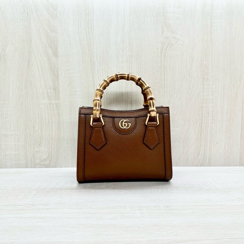 Gucci咖啡色牛皮竹節款Diana迷你手提側背包702732-0