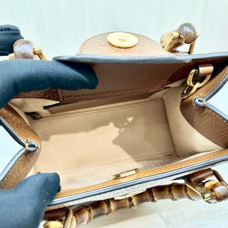 Gucci咖啡色牛皮竹節款Diana迷你手提側背包702732-8