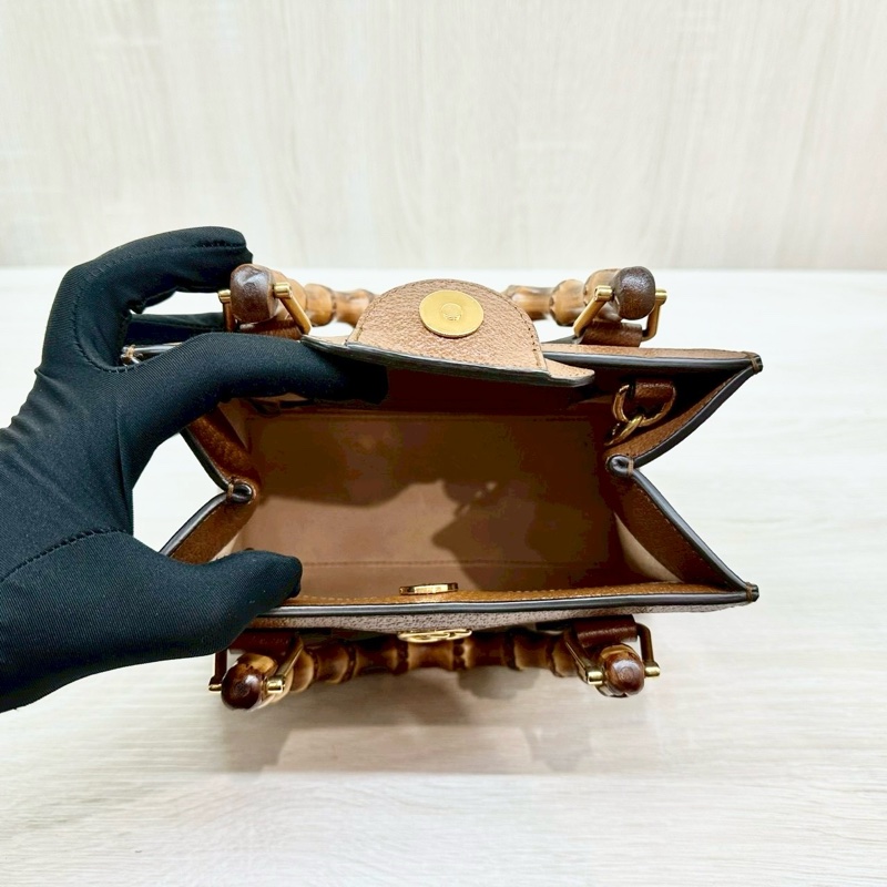 Gucci咖啡色牛皮竹節款Diana迷你手提側背包702732-9