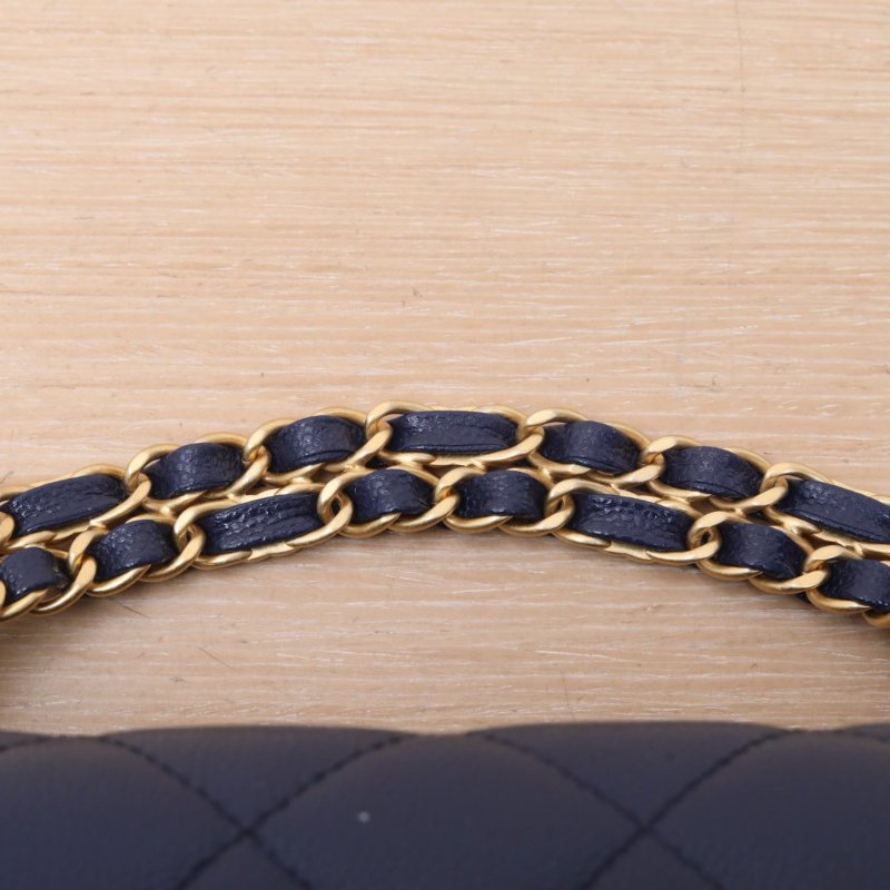 CHANEL 藍色荔枝牛皮晶片開金扣25PCF手柄口蓋包肩背包-2