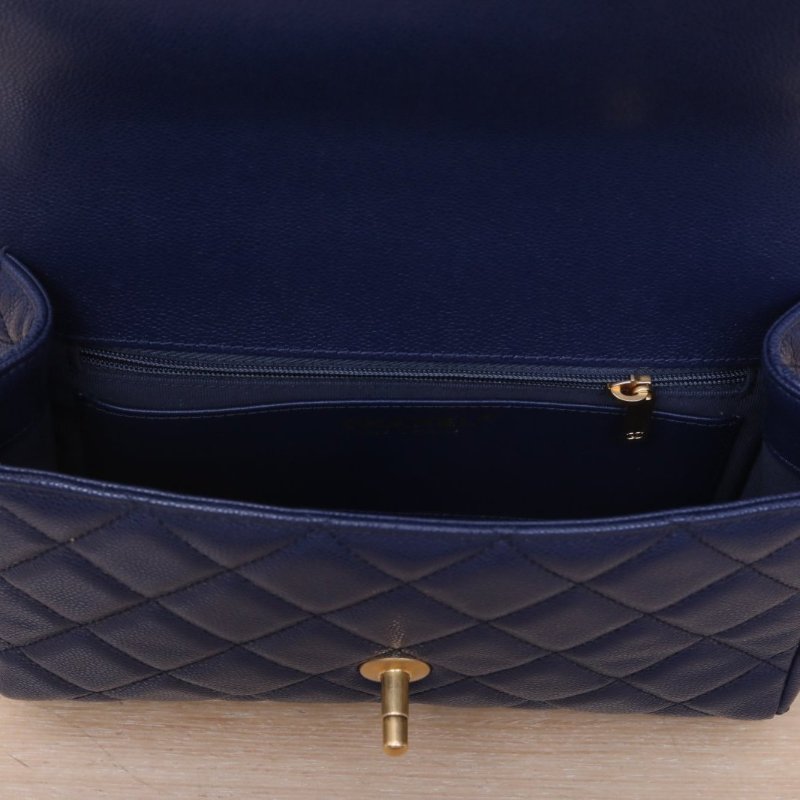 CHANEL 藍色荔枝牛皮晶片開金扣25PCF手柄口蓋包肩背包-3