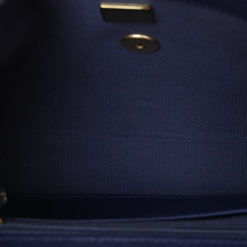 CHANEL 藍色荔枝牛皮晶片開金扣25PCF手柄口蓋包肩背包-4