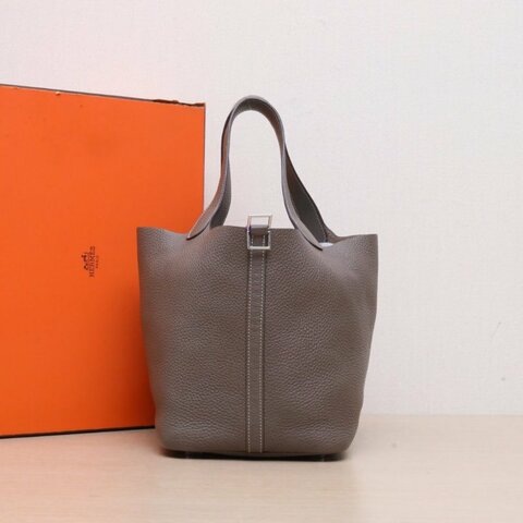 HERMES Picotin菜籃子22C刻18大象灰TC皮銀扣肩背包