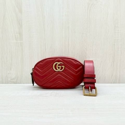 GUCCI GG Marmont系列紅牛皮腰包 476434