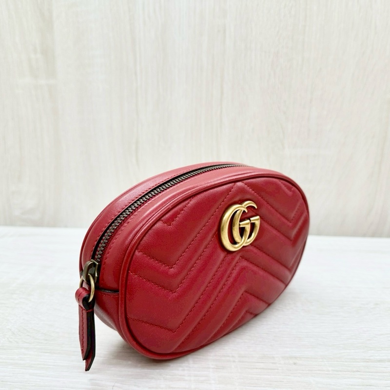 GUCCI GG Marmont系列紅牛皮腰包 476434-2