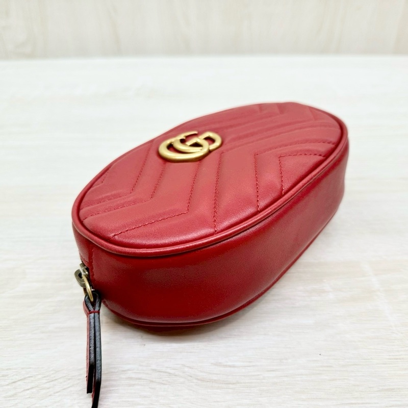 GUCCI GG Marmont系列紅牛皮腰包 476434-5