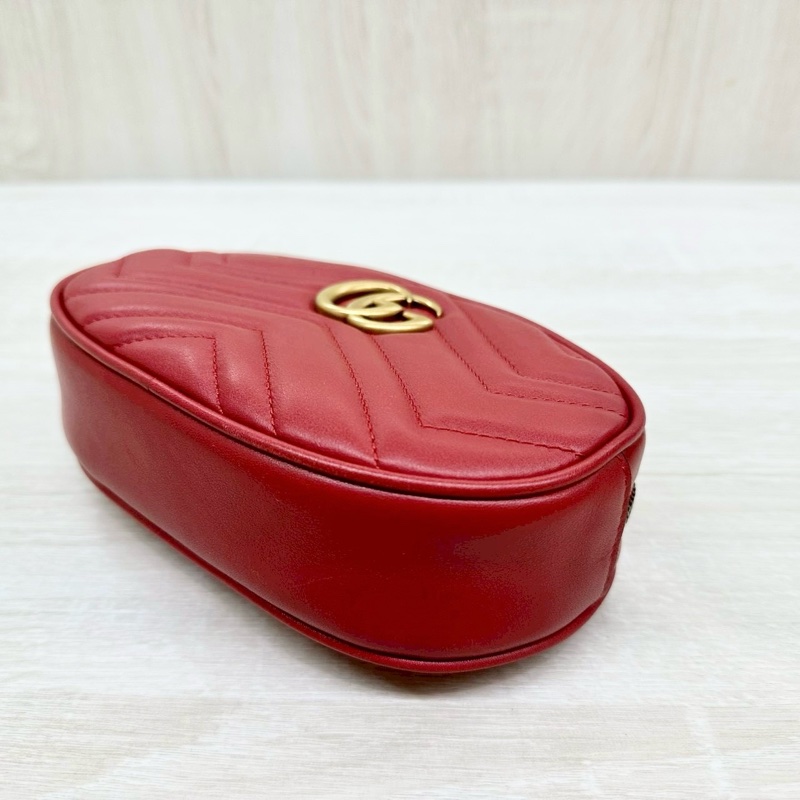 GUCCI GG Marmont系列紅牛皮腰包 476434-6
