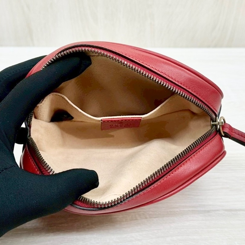 GUCCI GG Marmont系列紅牛皮腰包 476434-11