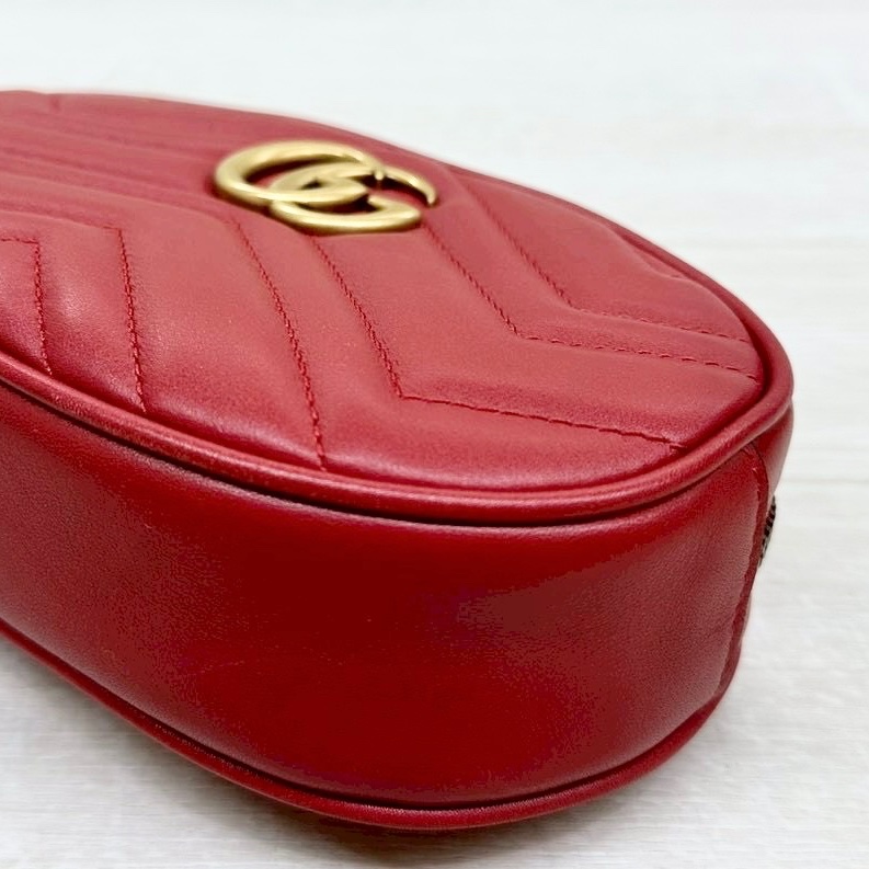 GUCCI GG Marmont系列紅牛皮腰包 476434-14