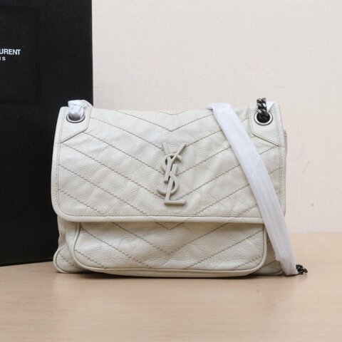 SAINT LAURENT Niki中號28白色牛皮銀扣肩背包
