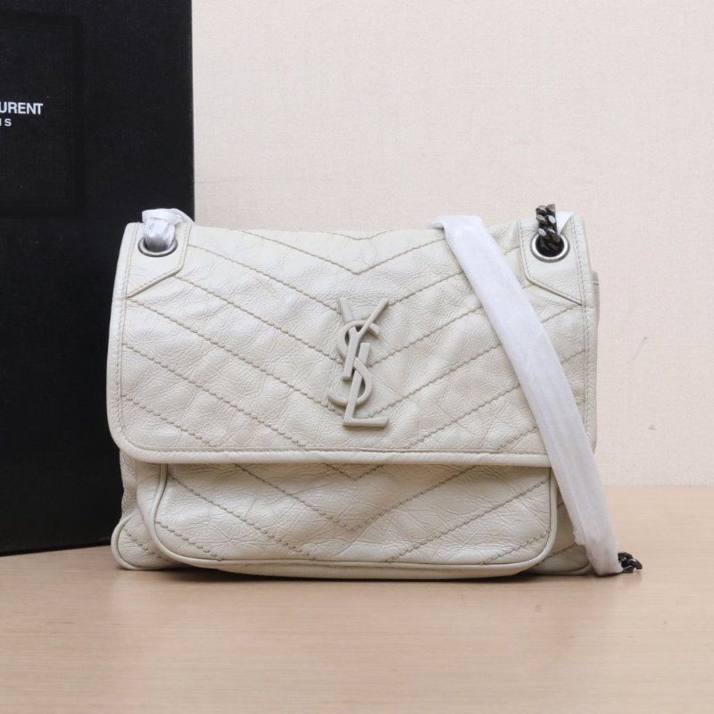 SAINT LAURENT Niki中號28白色牛皮銀扣肩背包-0