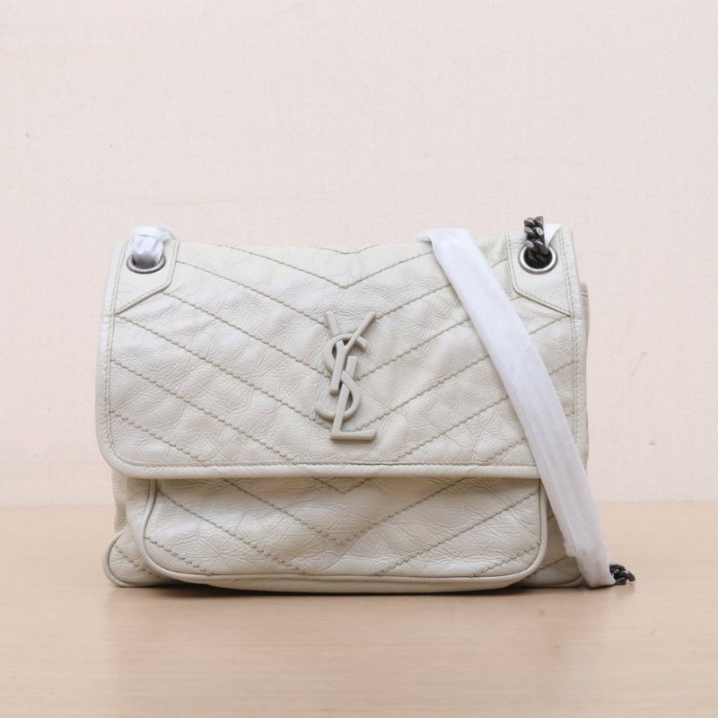 SAINT LAURENT Niki中號28白色牛皮銀扣肩背包-1